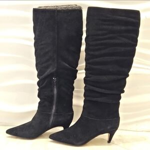 Villa Rouge Black Suede Knee High Boots 5M Women's Scarlett Slouchy New In Box